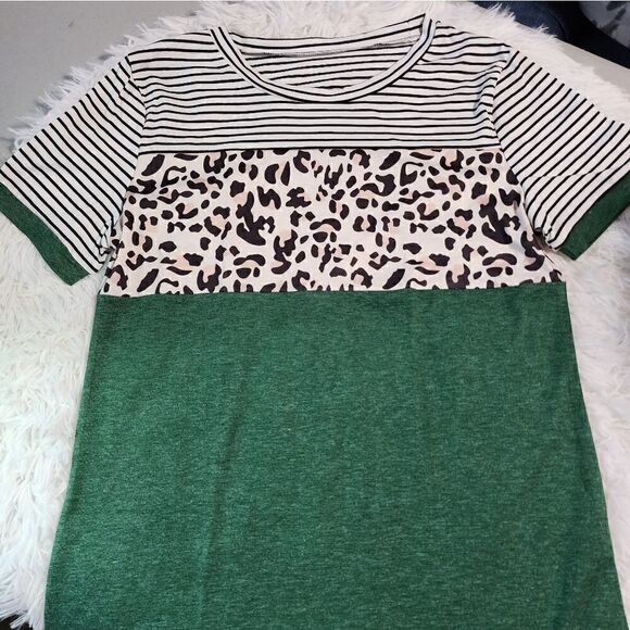 Leopard Print Striped Short Sleeve - Picture 7 of 12
